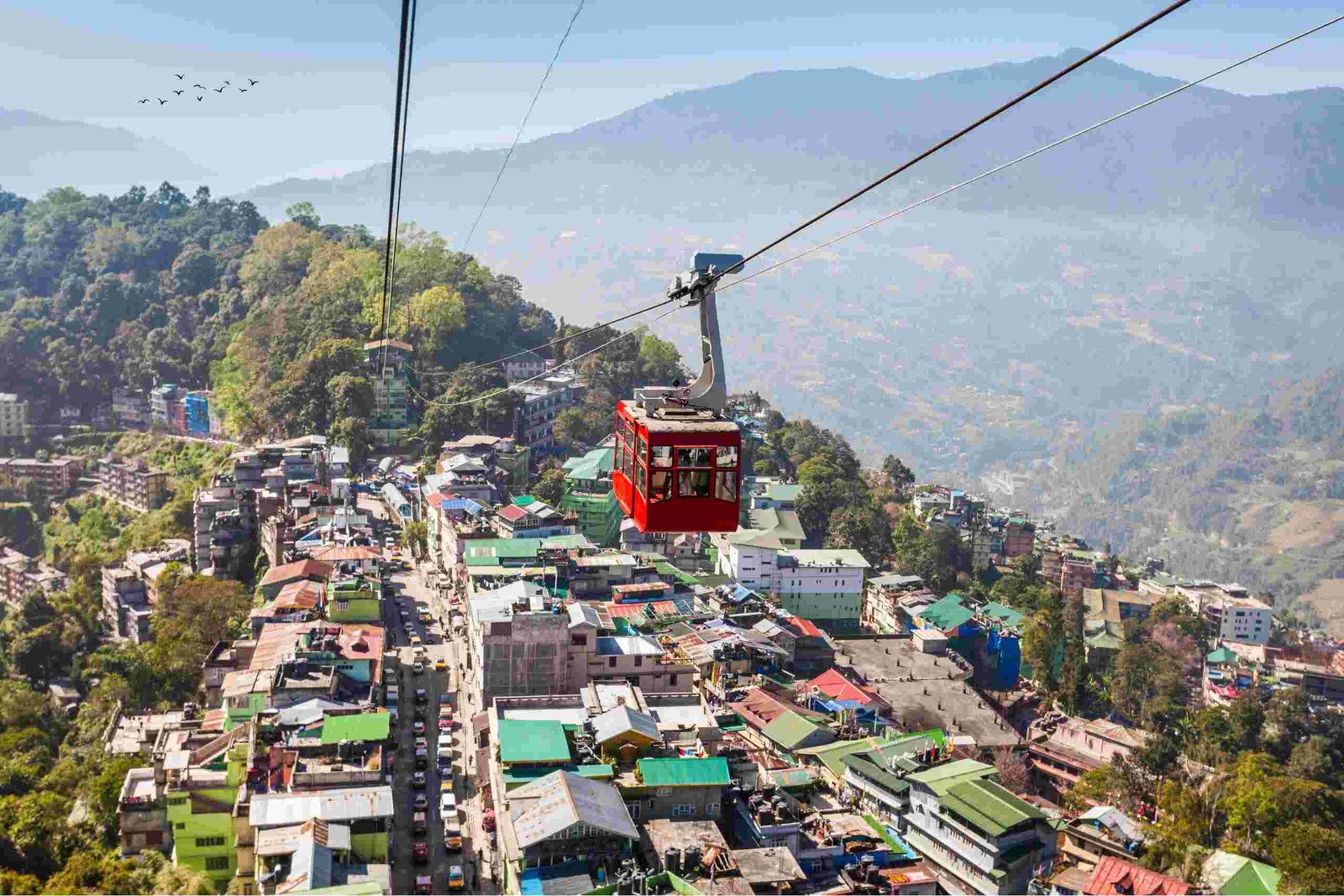 east sikkim ropeway above a city